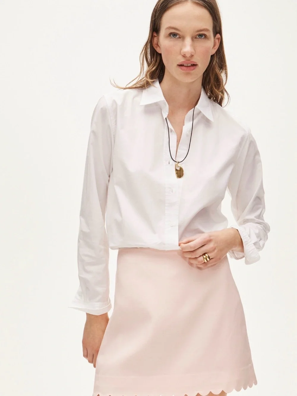 J.Crew Fairfax Scalloped Hem Mini Skirt in Gramercy Light Pink